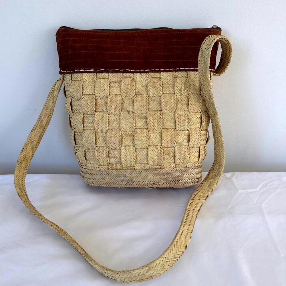 Jaga Unique Natural Straw & Suede Tote Bag